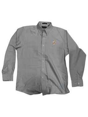 Ultra Club Men's Long Sleeve Button Down Dress Shirt with Cross Blue Size Medium